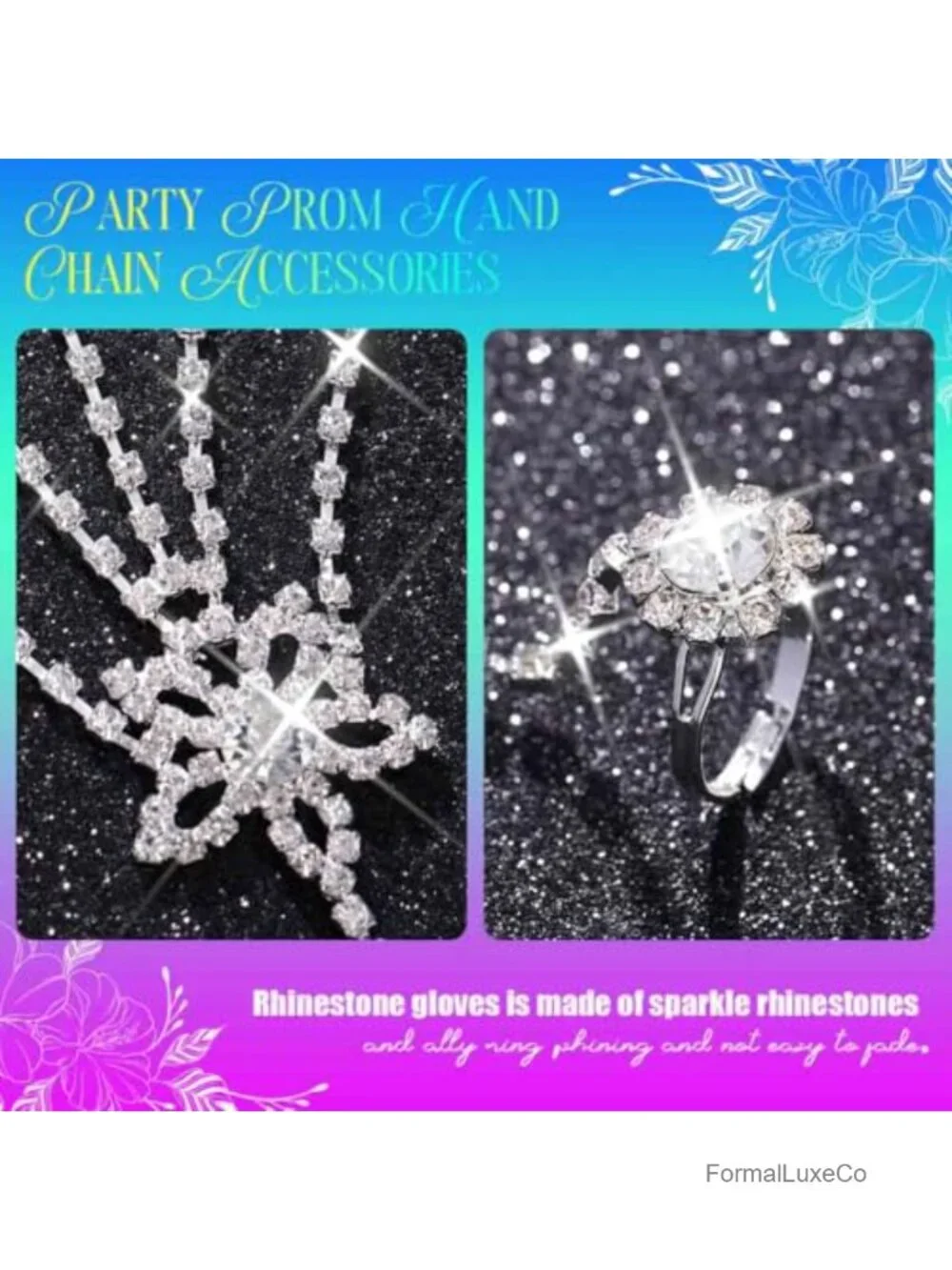 Fingerless Rhinestone Gloves Wedding Bridal Hand Chain Accessories